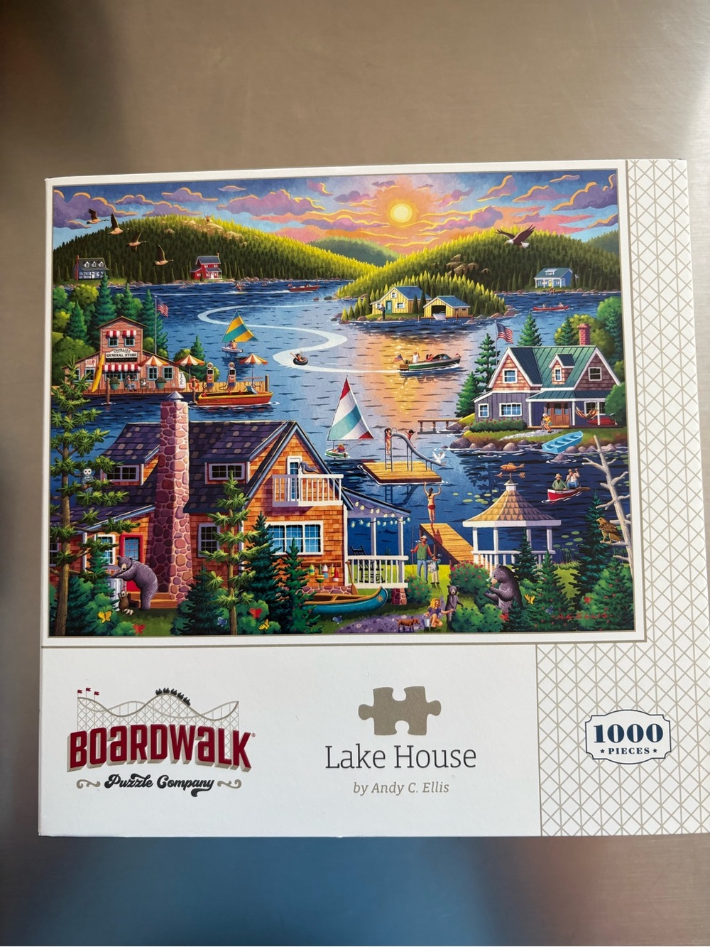 Boardwalk Lake House 1000-Piece Jigsaw Puzzle - Colorful Lakeside Scene